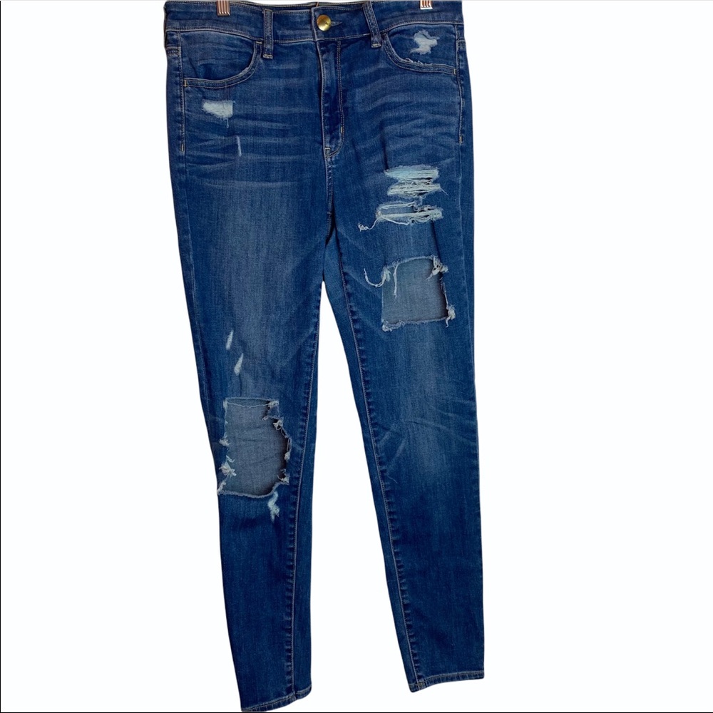 American Eagle Outfitters Hi-Rise Jegging Distressed Mid Wash Jeans Size 10